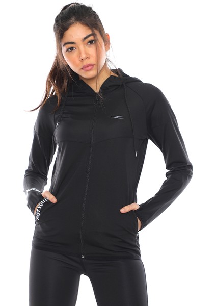 Kadın Siyah Içi Pamuklu Fermuarlı Kapüşonlu Spor Sweatshirt fırsatları