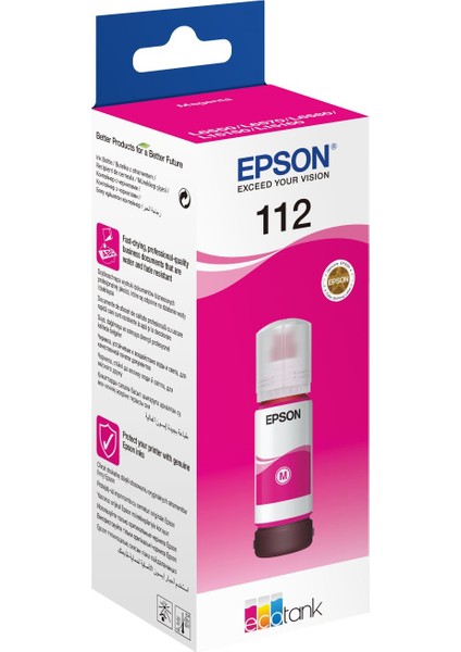 EPSON 112 Kırmızı Mürekkep Şişesi 70 ml L11160/L15150/L15160/L6550/L6570/ L6580 (C13T06C34A) Magenta