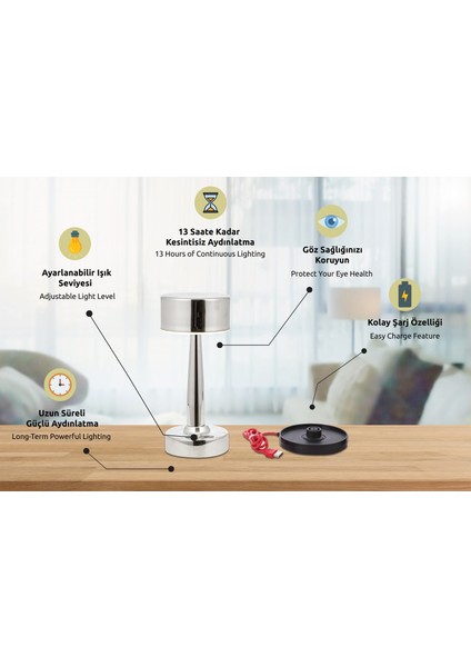 AVONNI ML-64005-K Krom Kaplama Masa Lambası LED Metal Pleksi 11cm