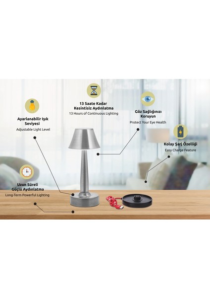 ML-64006-N Nikel Kaplama Masa Lambası LED Metal Pleksi 11cm