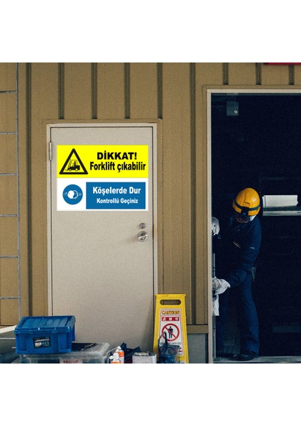 - Dikkat Forklift Çıkabilir Köşelerde Dur Levhası - Sac Malzeme 25 x 35 cm modelleri