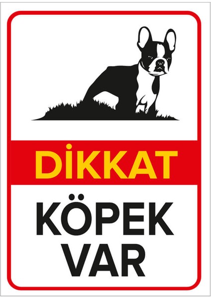 - Dikkat Köpek Var Levhası / Boston Terrier - Sac Malzeme 25 x 35 cm