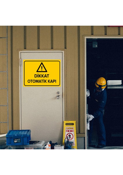 - Dikkat Otomatik Kapı Levhası - Sac Malzeme 25 x 35 cm