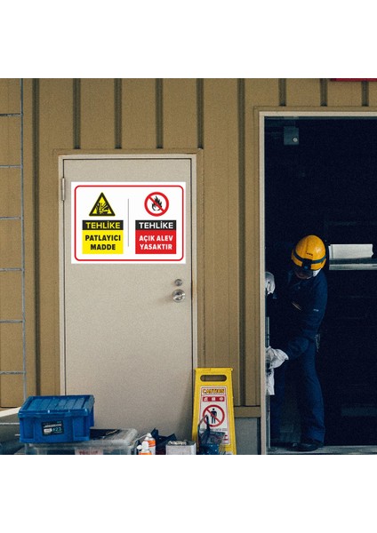 - Dikkat Patlayıcı Madde Açık Alev Yasaktır Levhası - Sac Malzeme 25 x 35 cm modelleri