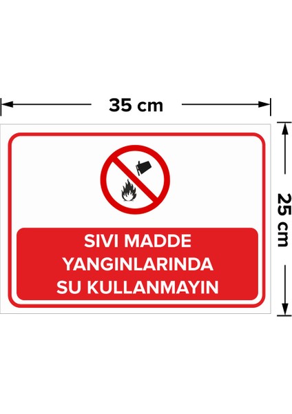 - Sıvı Madde Yangınlarında Su Kullanmayın Levhası - Sac Malzeme 25 x 35 cm