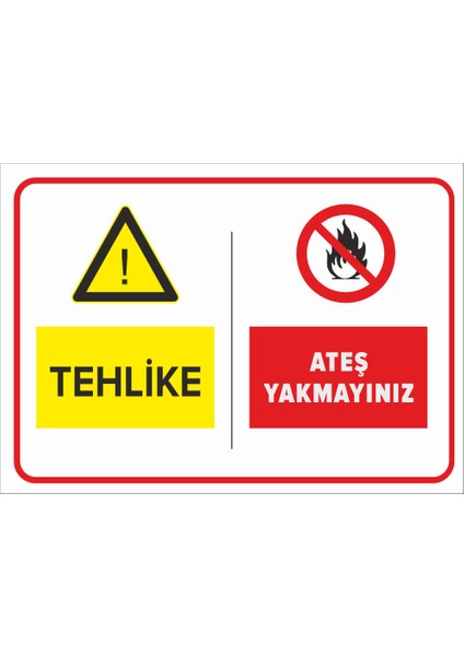 - Tehlike Ateş Yakmayınız Levhası - Sac Malzeme 25 x 35 cm