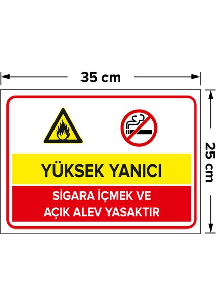 - Yüksek Yanıcı Sigara İçilmez Açık Alev Yasaktır Levhası - Sac Malzeme 25 x 35 cm fiyatları