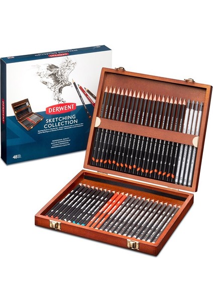 : Sketching Pencil : Eskiz Kalem Seti : 48' Li (Ahşap Kutu)