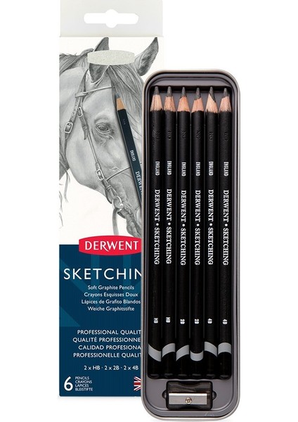 : Sketching Pencil : Eskiz Kalem Seti : 6' Lı (Metal Kutu)