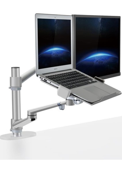 STD7090S 10"-27" Notebook Stand ve Amortisörsüz Vesa Monitör Tutucu Kol Gümüş