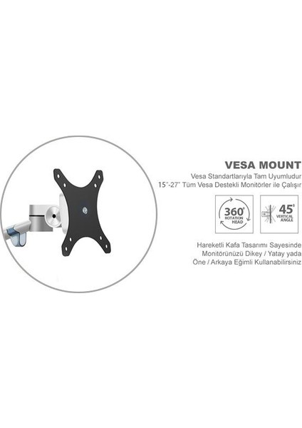 STD7090S 10"-27" Notebook Stand ve Amortisörsüz Vesa Monitör Tutucu Kol Gümüş