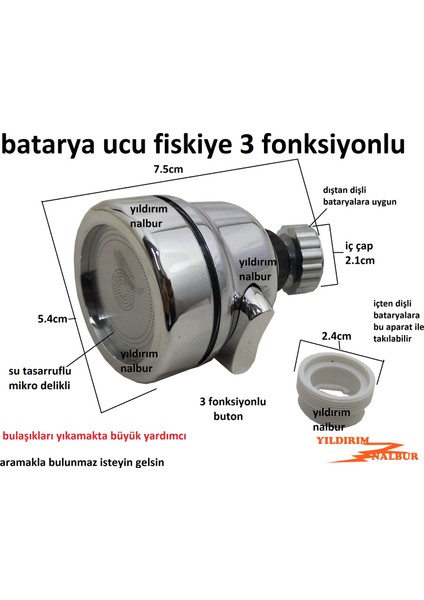 Mutfak Batarya Ucu 3 Foksiyon Krom Kaplama Oynar Duş Filtreli Tasarruflu