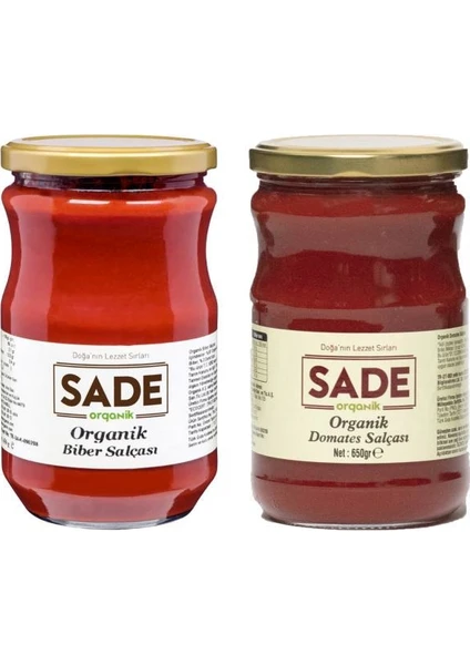 Sade Organik Domates Salçası 650 gr + Biber Salçası 650 gr