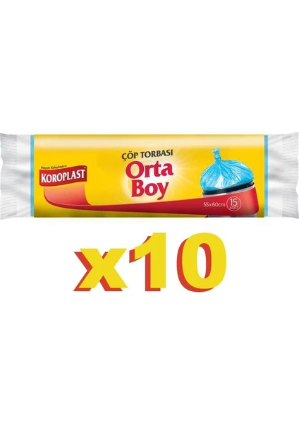 Orta Boy Çöp Torbası 15'li Mavi 55 x 60 cm 10 Paket