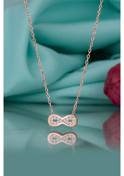 Gümüş Kolye Taşlı Sonsuzluk Temalı Rose Kaplama Kadın Kolye