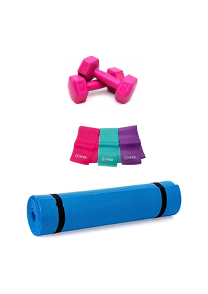 3 Lü Pilates Seti 6,5 mm Mavi Mat