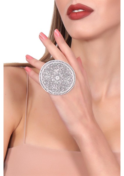 Kadın Antik Gümüş Kaplama Motifli Geometrik Formlu Ayarlanabilir Yüzük fırsatları