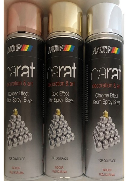 Carat Sprey Boya Efekt Set Krom - Altın - Bakır 400 ml.