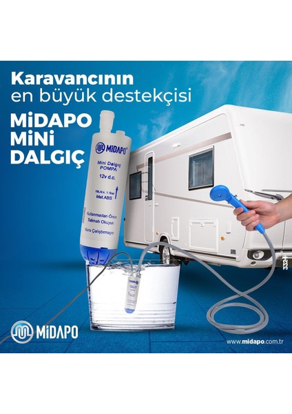 12V Kucuk D.c Midapo Mini Dalgıc Hortumlu Duş Başlıklı Set (Duş-Su Aktarma Transfer Pompası )