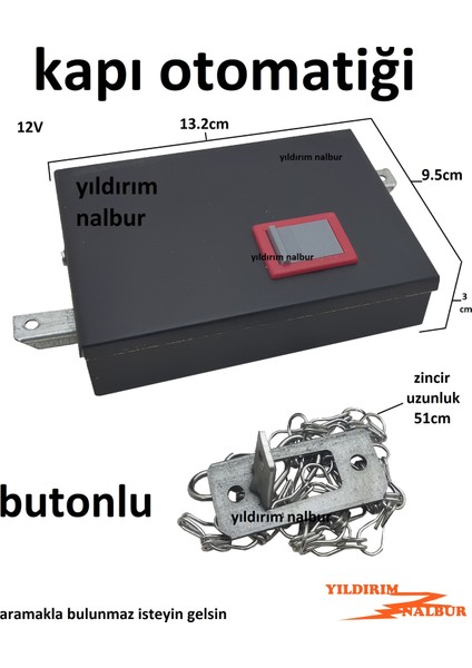 Dış Kapı Otomatiği Düğmeli Zincirli Set 12V Kapı Otomatik Butonlu Tip 35 Mm Büyük Boy