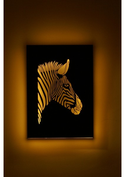 Zebra Işıklı 3 Boyutlu Lazer Kesim Siyah Beyaz Dekoratif Mdf Tablo