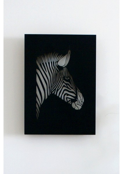 Zebra Işıklı 3 Boyutlu Lazer Kesim Siyah Beyaz Dekoratif Mdf Tablo