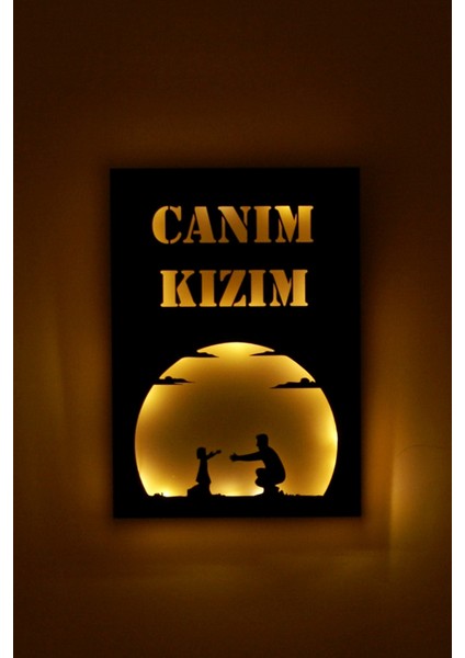 Zürafa Tasarım Canım Kızım Işıklı 3 Boyutlu Lazer Kesim Siyah Beyaz Dekoratif Mdf Tablo