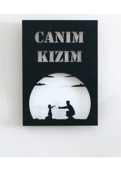 Zürafa Tasarım Canım Kızım Işıklı 3 Boyutlu Lazer Kesim Siyah Beyaz Dekoratif Mdf Tablo fiyatları