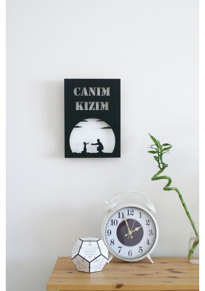 Zürafa Tasarım Canım Kızım Işıklı 3 Boyutlu Lazer Kesim Siyah Beyaz Dekoratif Mdf Tablo modelleri