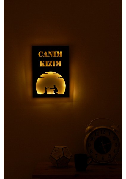 Zürafa Tasarım Canım Kızım Işıklı 3 Boyutlu Lazer Kesim Siyah Beyaz Dekoratif Mdf Tablo fırsatları