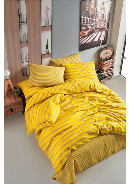 Fancy Çift Kişilik Nevresim Takımı - Stripe Sarı