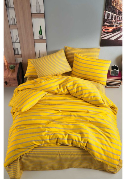 Fancy Çift Kişilik Nevresim Takımı - Stripe Sarı