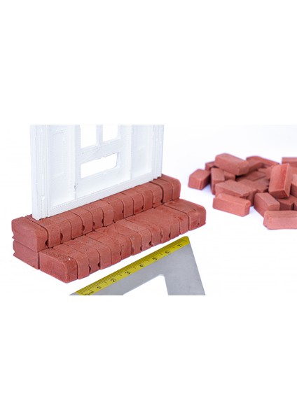 Minyatür Tuğla Basamak Tuğlası Kırmızı 1/10 Ölçek 200'lü + Harç modelleri