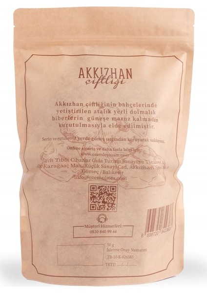 Akkızhan Çiftliği Dolmalık Kuru Biber 50 gr