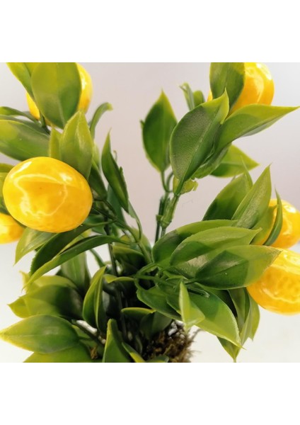 Yapay Ahşap Kütük Saksılı Limon Dekoratif Hediye LM100