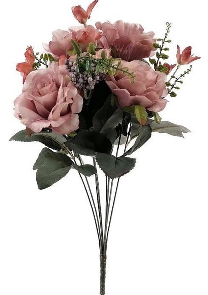 Yapay Çiçek Büyük Demet 6 Kafalı Gül Demeti ve Cipsolu Gül Kurusu