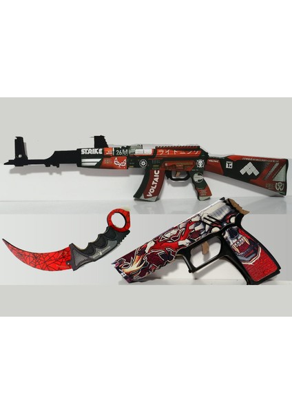 Ahşap Cs-Go Blood Sports Set3 Ak 47 Tüfek,tabanca ve Karambite Seti