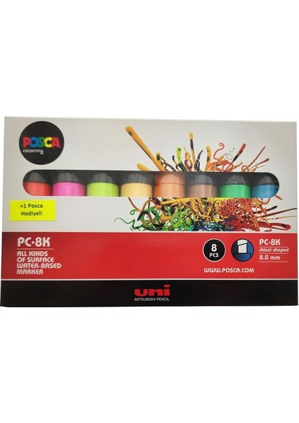 Uni-Ball Posca Pc-8k Su Bazlı Markör 7+1, 8 mm - Florasan Renkler