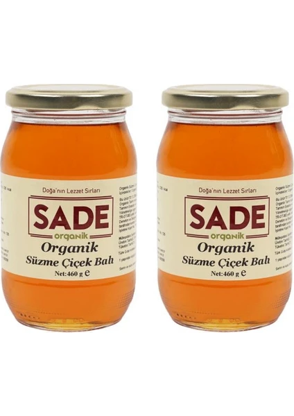 Sade Organik Süzme Çiçek Balı 2X460 gr