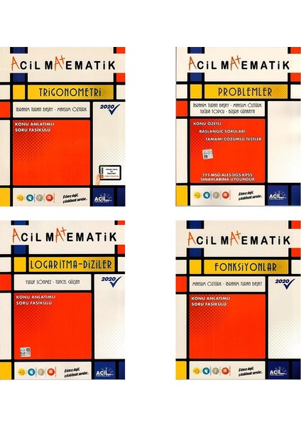 Acil Yayınları Matematik Trigonometri + Fonksiyonlar + Logaritma Diziler + Problemler 4 Lü Set 2020