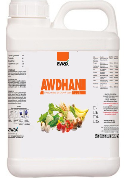 Awdhan Plus Sıvı Organik Gübre 5 Lt