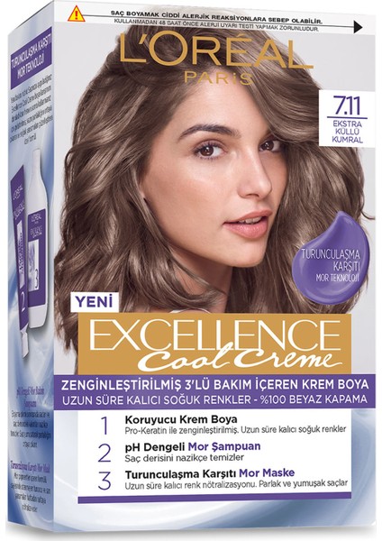 L'Oréal Paris Excellence Cool Creme Saç Boyası – 7.11 Ekstra Küllü Kumral