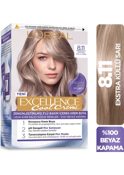 L’Oréal Paris Excellence Cool Creme Saç Boyası – 8.11 Ekstra Küllü Sarı