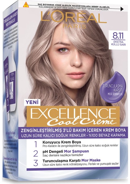 L’Oréal Paris Excellence Cool Creme Saç Boyası – 8.11 Ekstra Küllü Sarı