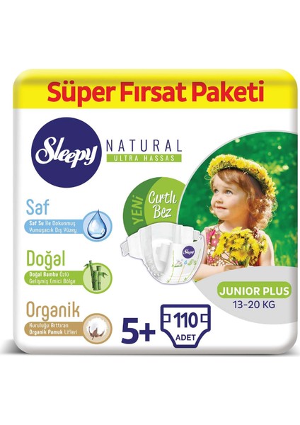 Natural Bebek Bezi 5+ Numara Junior Plus Süper Fırsat Paketi 13 - 20 kg 110 Adet