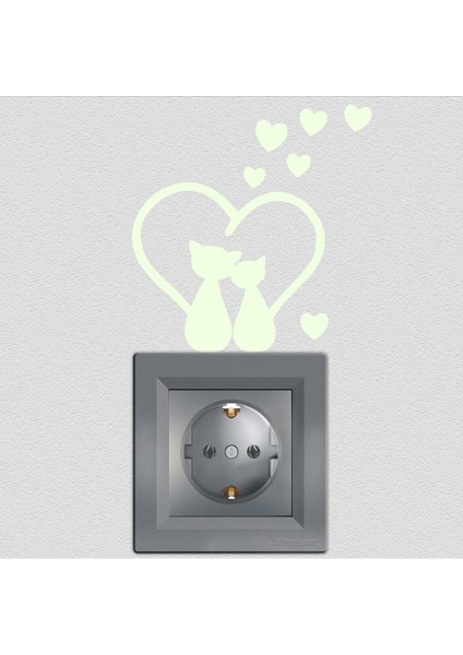 2 Adet Karanlıkta Parlayan Fosforlu Romantik Kediler Figürlü Işık Anahtar, Priz Dekoratif Sticker fiyatları