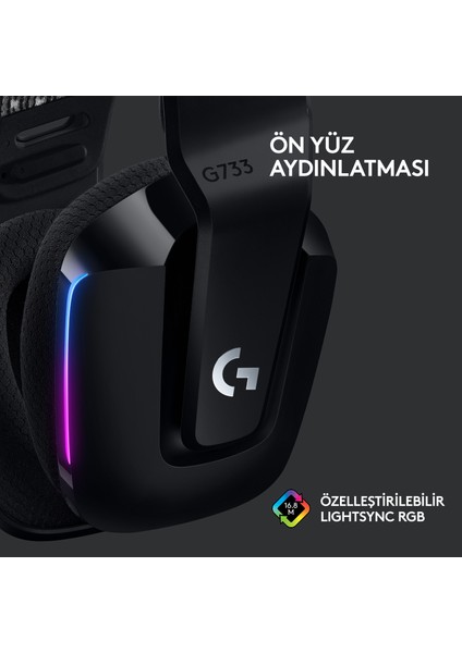 G G733 LIGHTSPEED RGB Kablosuz 7.1 Surround Ses Oyuncu Kulaklığı - Siyah