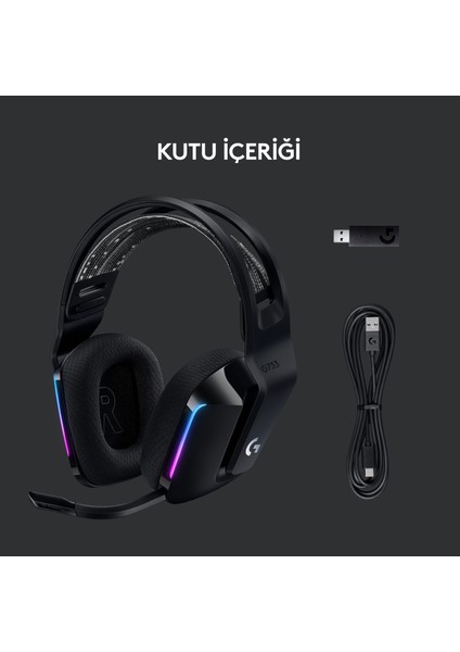 G G733 LIGHTSPEED RGB Kablosuz 7.1 Surround Ses Oyuncu Kulaklığı - Siyah