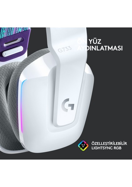 G G733 LIGHTSPEED RGB Kablosuz 7.1 Surround Ses Oyuncu Kulaklığı - Beyaz