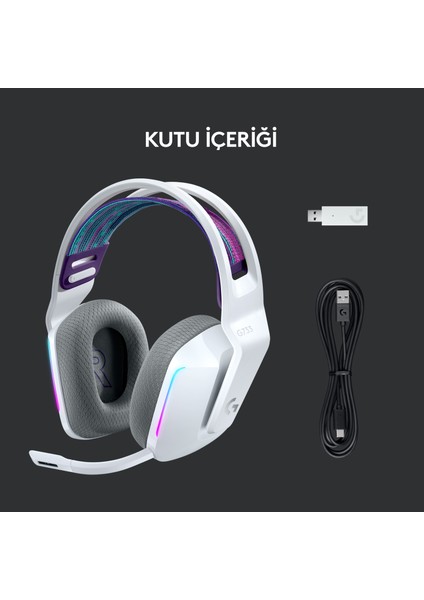 G G733 LIGHTSPEED RGB Kablosuz 7.1 Surround Ses Oyuncu Kulaklığı - Beyaz